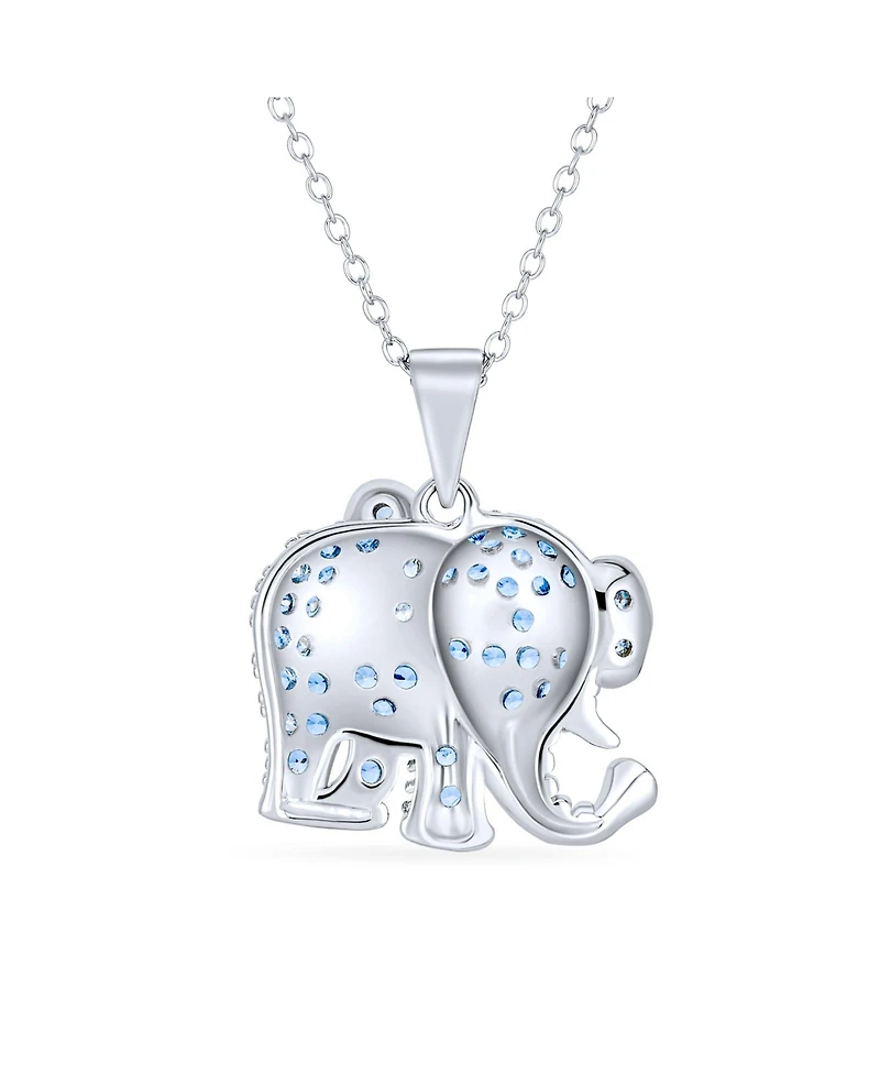 Bling Jewelry Aqua Blue Grey Pave Cz Good Luck Elephant Pendant Necklace Sterling Silver With Chain