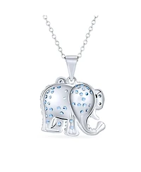 Bling Jewelry Aqua Blue Grey Pave Cz Good Luck Elephant Pendant Necklace Sterling Silver With Chain