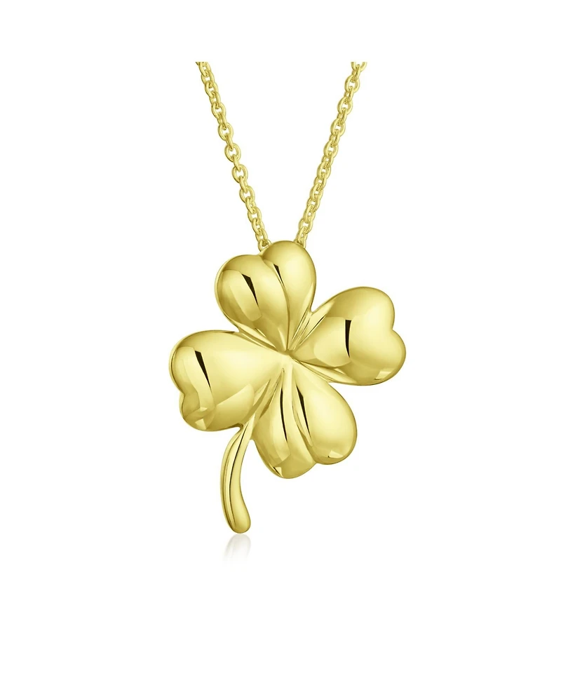 Bling Jewelry Good Luck Fortune Irish Shamrock Shape Lucky Charm Four Leaf Clover Pendant Necklace Sterling Silver