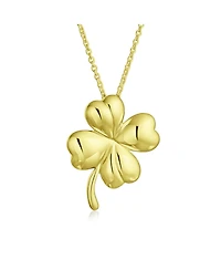 Bling Jewelry Good Luck Fortune Irish Shamrock Shape Lucky Charm Four Leaf Clover Pendant Necklace Sterling Silver