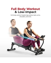 Sunny Health & Fitness Smart Compact Hydraulic Rower &with 12 Levels Resistance and Free SunnyFit App Via Bluetooth
