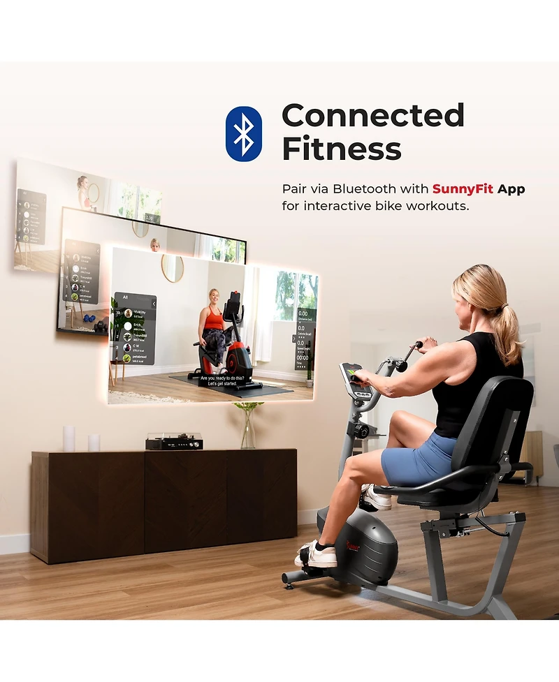 Sunny Health & Fitness Smart Magnetic Recumbent Bike with Hand Cycle
