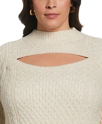 Ella Rafaella Plus Cut-Out Cable Knit Long Sleeve Sweater