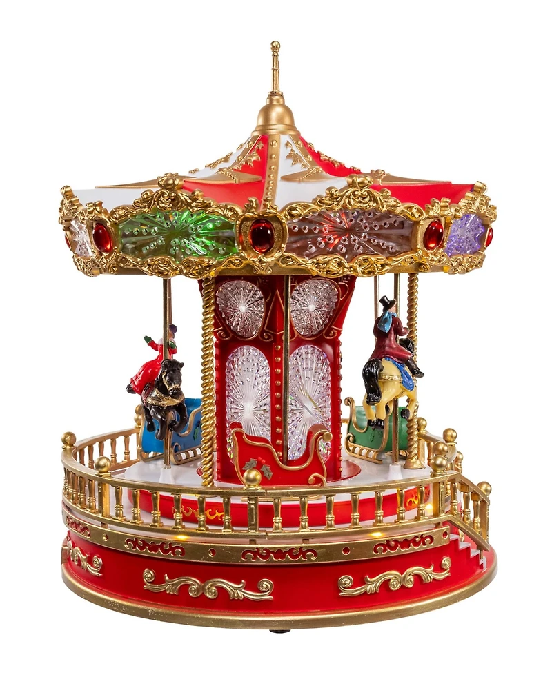 Kurt Adler 11.1-Inch Battery Operated Led Lighted Musical Santa Carousel with Motion Table Piece