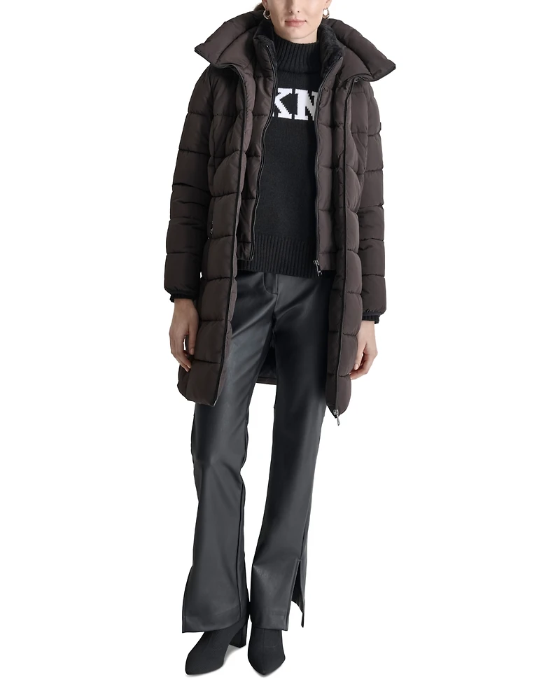Dkny Women's Bibbed Hooded Zip-Front Puffer Coat