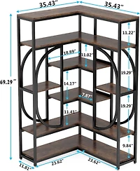 Tribesigns 7-Shelf Corner Bookshelf, Large Modern Corner Bookcase, Tall L-shaped Corner Shelf Stand Display Rack with Storage, Metal Frame for Living