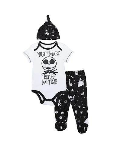 Nightmare Before Christmas Baby Boys Bodysuit Pants and Hat 3 Piece Outfit Set