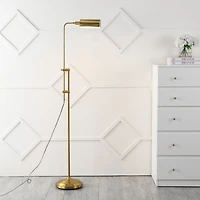 Jonathan Y Zinnia 63" Industrial Minimalist Height-Adjustable Iron Pharmacy Led Floor Lamp, Brass Gold