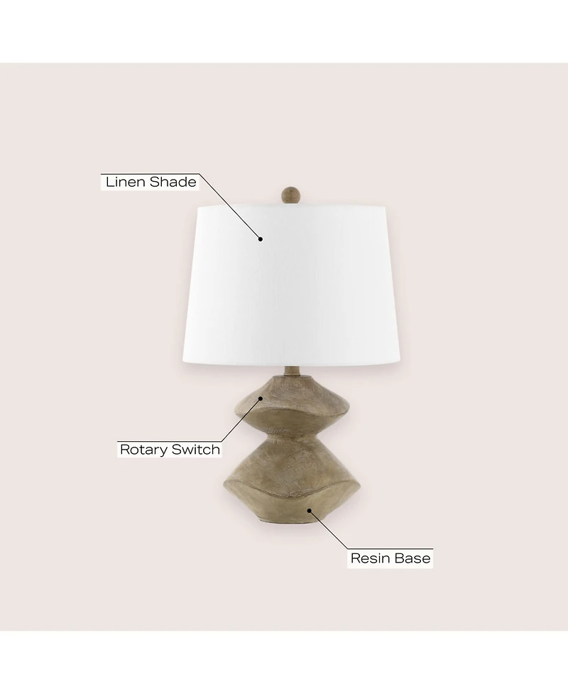 Jonathan Y Laken 21.5" Minimalist Coastal Resin/Iron 2-Stack Cairn Led Table Lamp, Brown Wood Finish