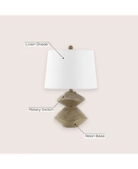 Jonathan Y Laken 21.5" Minimalist Coastal Resin/Iron 2-Stack Cairn Led Table Lamp, Brown Wood Finish