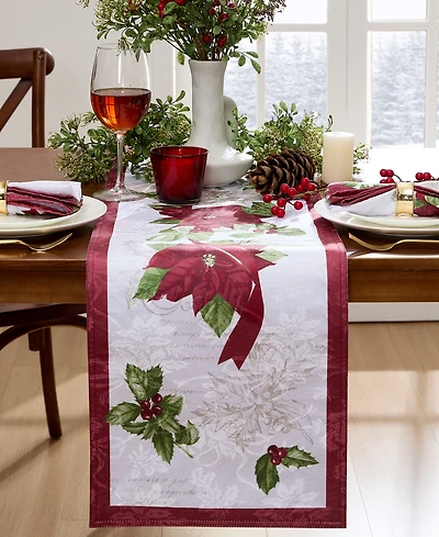 Elrene Clarette Poinsettia Holiday Fabric Table Runner, 70"x 14"