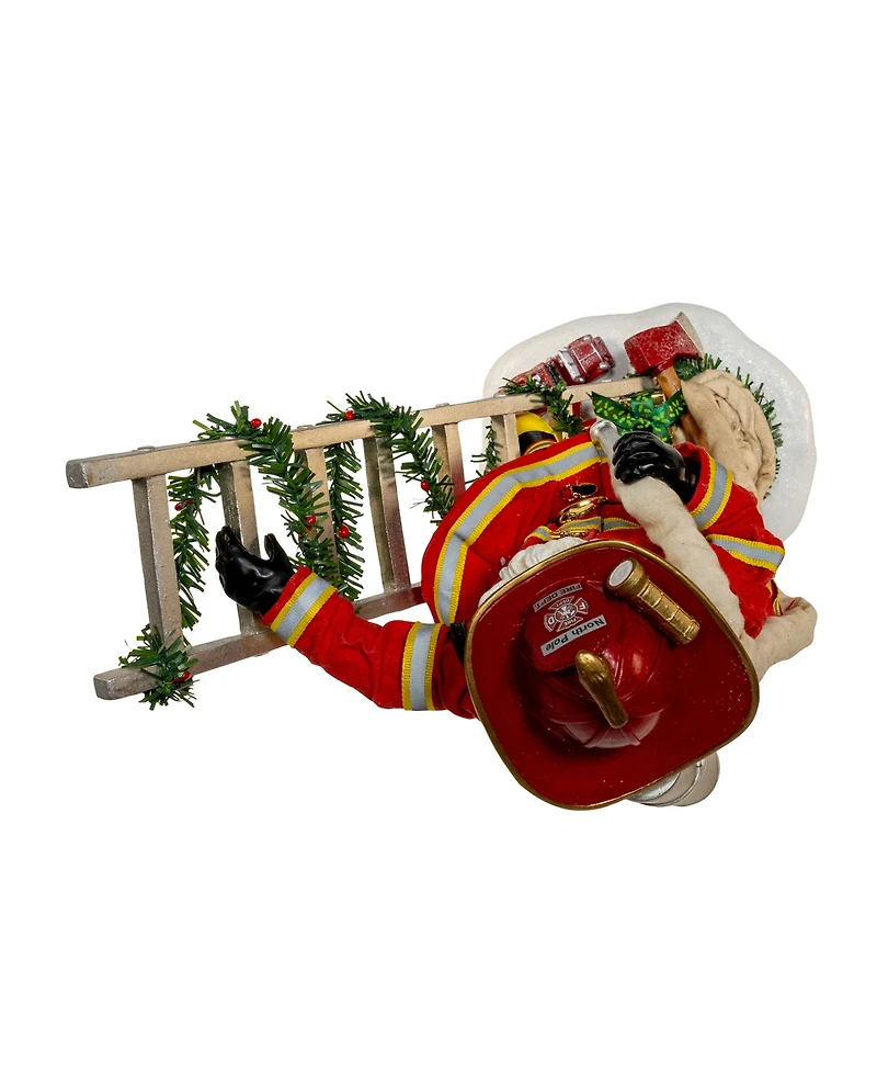 Kurt Adler 11.5-Inch Fabriche Fireman Santa On Ladder