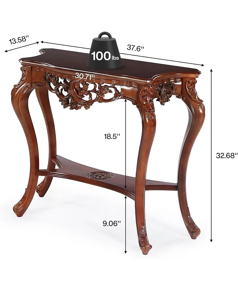 Tribesigns Antique Console Table, 38 Inch Victorian Half Moon Sofa Table with Hollow Floral Apron and Cabriole Legs for Entryway, Hallway, Living Room