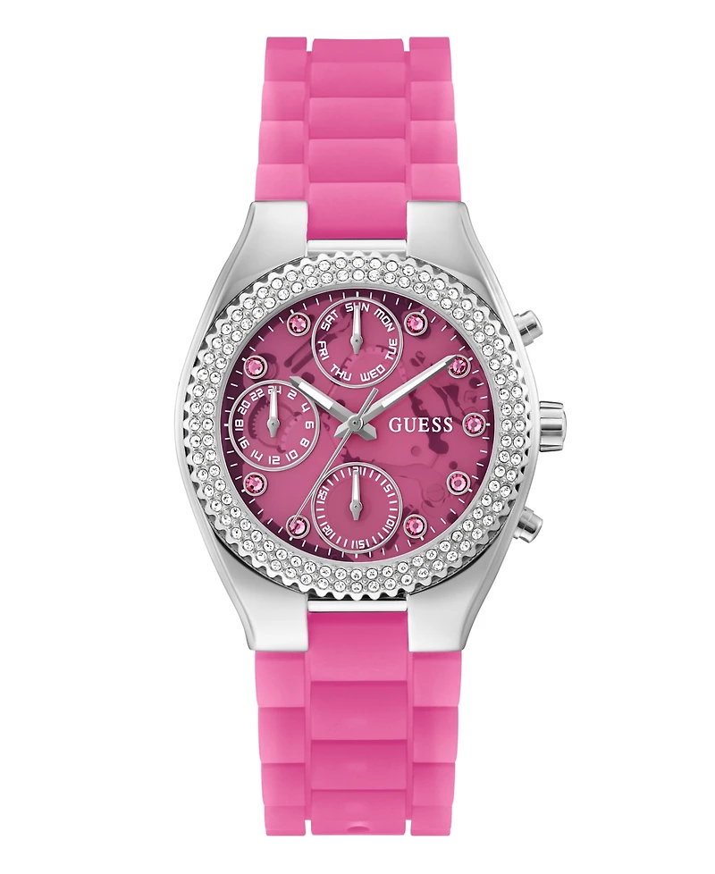 Guess Women's Multi-Function Pink Silicone Watch 37mm