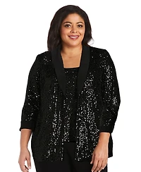 R & M Richards Plus Sequined Sleeveless Top, Open-Front Jacket Pants Set