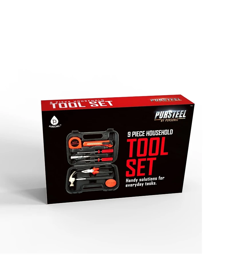 Pursonic 9 Piece Household Handy Solutions Tool Set for Everyday Tasks