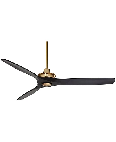 Casa Vieja 52" Windspun Indoor Ceiling Fan 3 Blade Remote Control Soft Brass Finish Motor Matte Black Finish Wood Blades Bedroom