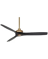 Casa Vieja 52" Windspun Indoor Ceiling Fan 3 Blade Remote Control Soft Brass Finish Motor Matte Black Finish Wood Blades Bedroom