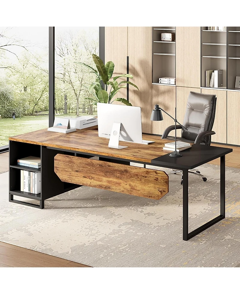Tribesigns L Shaped Executive Desk with File Cabinet and Storage Shelves