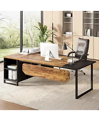 Tribesigns L Shaped Executive Desk with File Cabinet and Storage Shelves