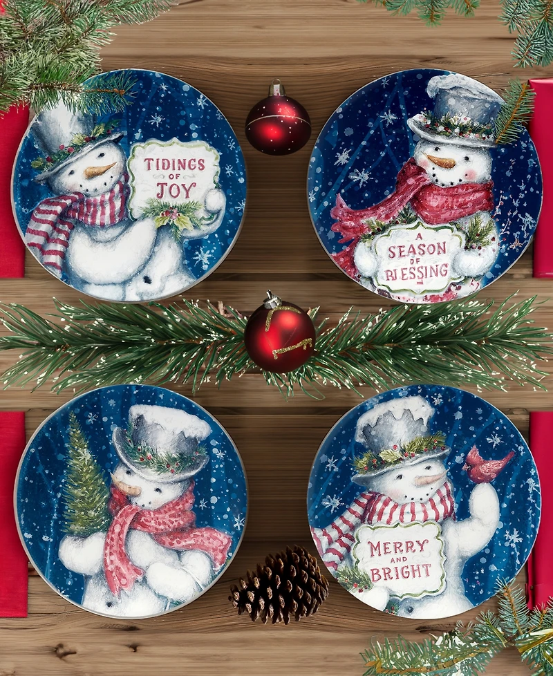 Certified International Snowman Greetings Dessert Plates, Set of 4