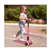 Hurtle 3-Wheel Foldable Kids Scooter - Child Toy Scooter with Built-in Led Wheel Lights, Easy Maneuvering Lean-to-Steer Technology (Pink)