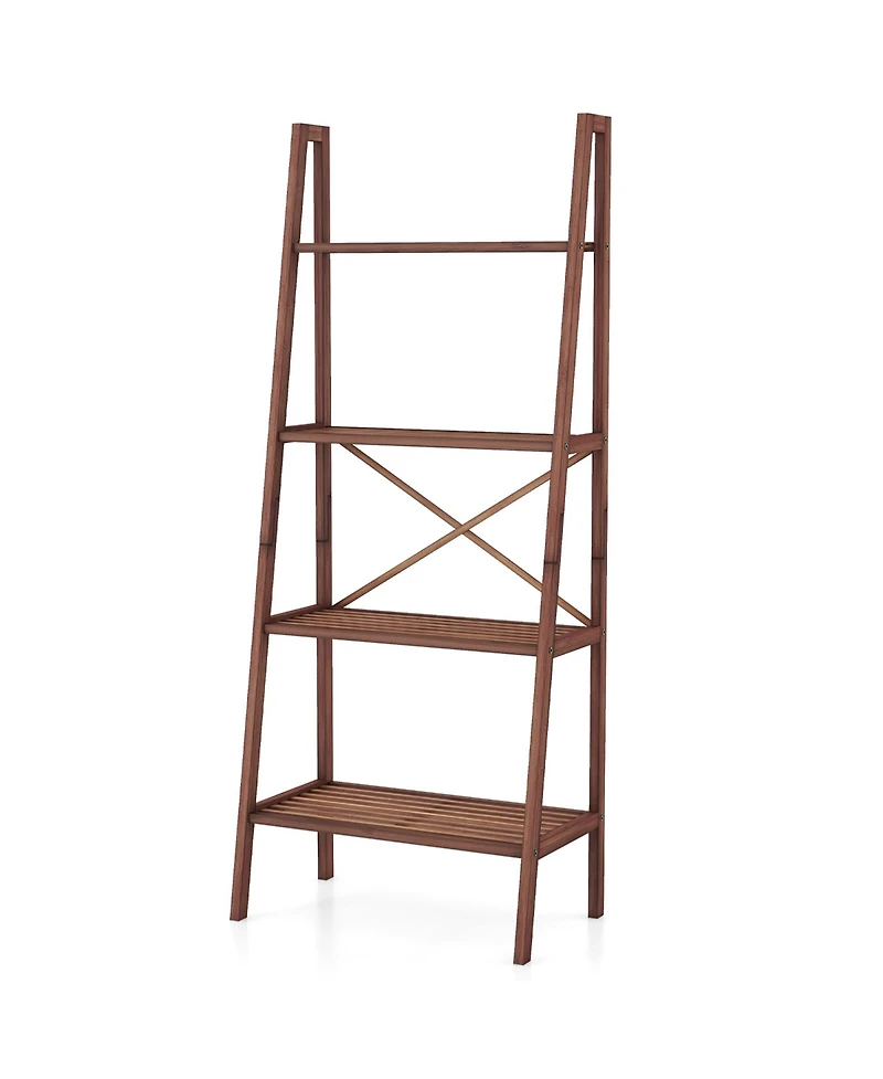 Gymax 4-Tier Bamboo Ladder Bookshelf 58'' Display Shelf Storage Rack Plant Flower Stand
