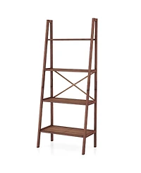 Gymax 4-Tier Bamboo Ladder Bookshelf 58'' Display Shelf Storage Rack Plant Flower Stand