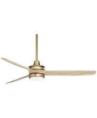 Casa Vieja 52" Windspun Modern Indoor Ceiling Fan 3 Blade Led Light Remote Control Soft Brass Finish Natural Wood Blades Bedroom