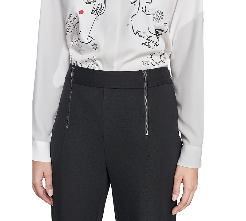 Karl Lagerfeld Paris Faux-Zipper Mid-Rise Straight-Leg Ponte Pants