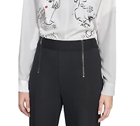 Karl Lagerfeld Paris Faux-Zipper Mid-Rise Straight-Leg Ponte Pants