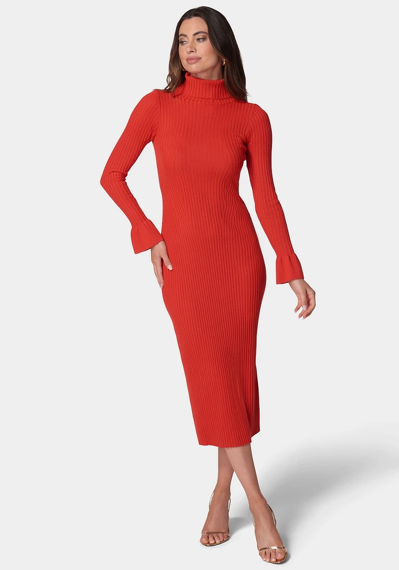 Bebe Women's Bell Sleeve Turtleneck Midi Dress