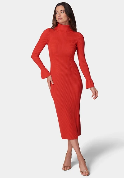 Bebe Women's Bell Sleeve Turtleneck Midi Dress