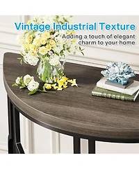 Tribesigns Half Moon Console Table for Entryway, 43 Inch Industrial Semi Circle Sofa with Geometric Base, Wood Accent Living Room, Hal