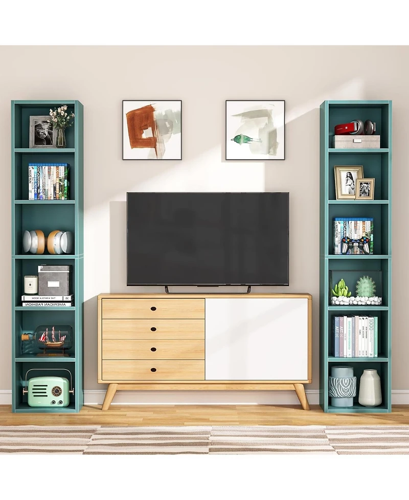 Tribesigns 70.9 Inch Tall Narrow Bookcase, Rustic Corner Bookcase with Storage, 6 Tier Cube Display Shelves for Home Office