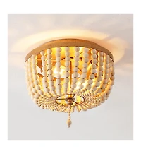 Jonathan Y Allison 10" 2-Light Shabby Chic Farmhouse Wood Beaded/Metal Led Flush Mount, White