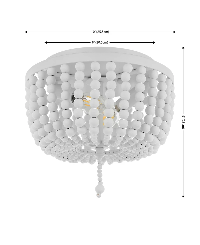 Jonathan Y Allison 10" 2-Light Shabby Chic Farmhouse Wood Beaded/Metal Led Flush Mount, White