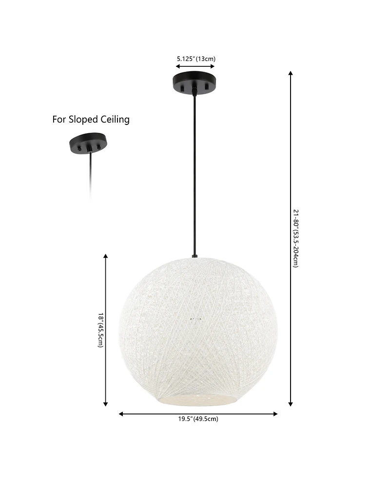 Jonathan Y Lacey 19.5" 1-Light Bohemian Minimalist Iron/Rope Woven Globe Led Pendant, White/Black