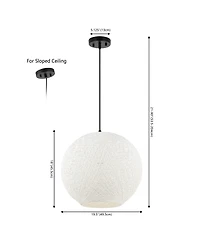 Jonathan Y Lacey 19.5" 1-Light Bohemian Minimalist Iron/Rope Woven Globe Led Pendant, White/Black