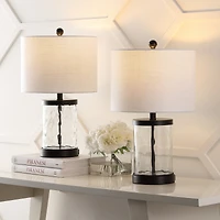 Jonathan Y Alexander 21" Modern Designer Iron/Water Glass Led Table Lamp with Usb Charging Port, Black/Clear (Set of 2)