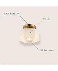 Jonathan Y Tessa 8" 1-Light Modern Contemporary Alabaster/Iron Hexagonal Led Semi Flush Mount, White Marbling/Brass Gold