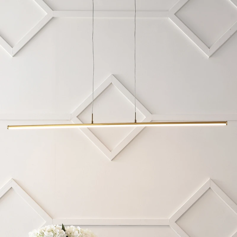 Jonathan Y Conley 39.5" Dimmable Adjustable Integrated Led Metal Linear Pendant, Brass Gold