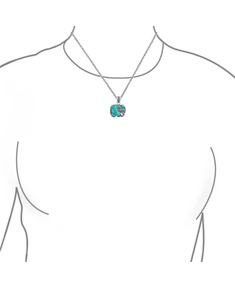 Bling Jewelry Bali Indian Style Tribal Elephant Natural Stone Pendant Oxidized Sterling Silver Necklace With Chain