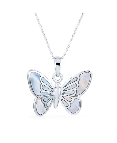 Bling Jewelry Fine Iridescent Color Changing Rainbow Abalone Shell Inlay Butterfly Pendant Necklace For Women For Teen .925 Sterling Silver With Chain