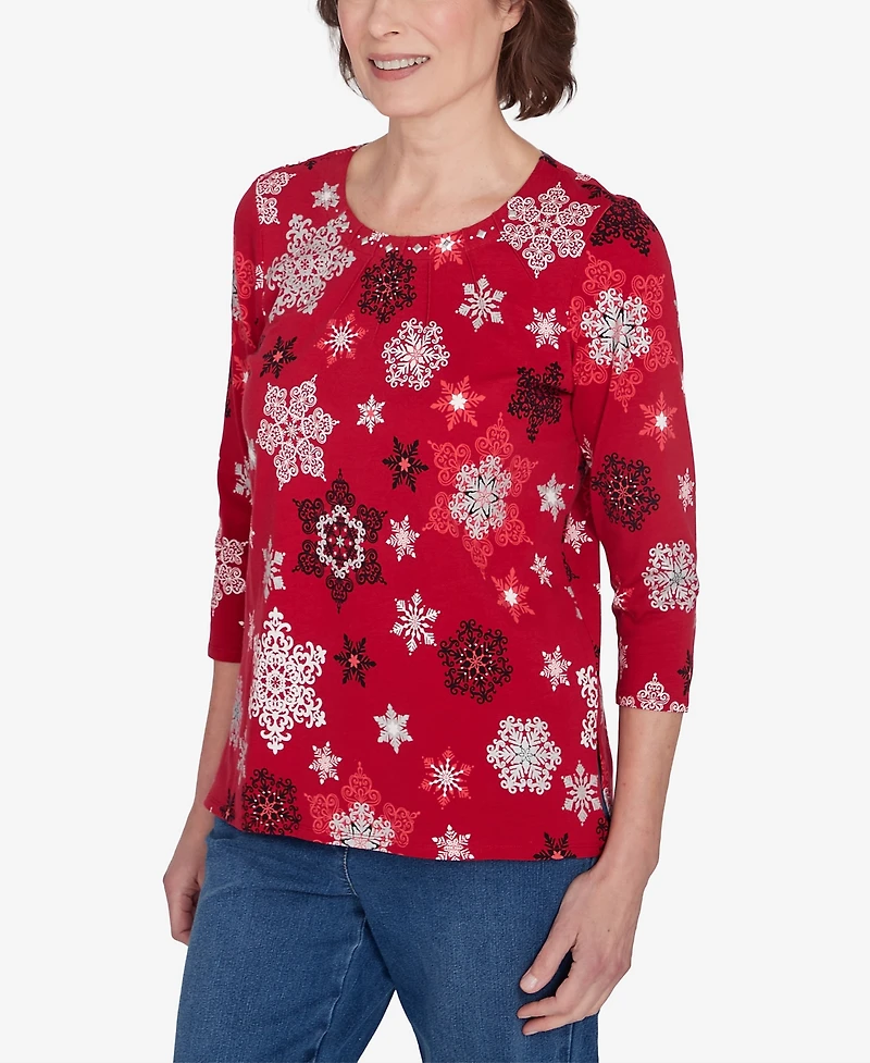 Alfred Dunner Petite Classic Snowflake Infused Top