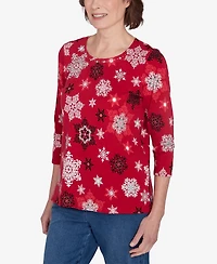 Alfred Dunner Petite Classic Snowflake Infused Top