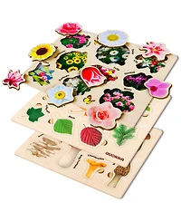 Quokka 3X Set Montessori Wooden Puzzles for Toddlers 2-4 – Mushrooms Flowers Leaves