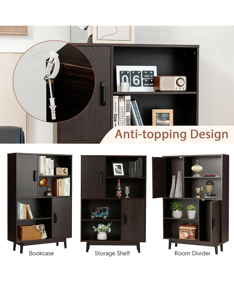 Gymax Sideboard Storage Cabinet Bookshelf Cupboard w/Door Shelf Espresso