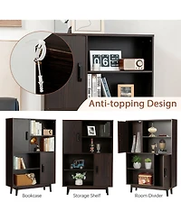 Gymax Sideboard Storage Cabinet Bookshelf Cupboard w/Door Shelf Espresso