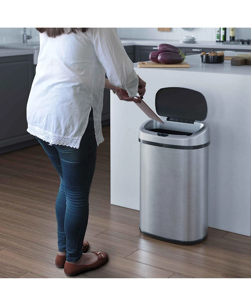 iTouchless Stainless Steel Oval Sensor Trash Can with AbsorbX Odor Filter 13 Gallon Silver
